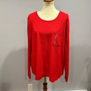NWT Sleep Chic Solid Red Long Sleeve Henley Pajama Top with Breast Pocket